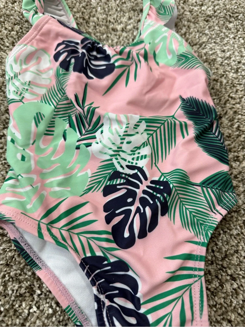 Shade Critters Palm Beach Tropical Pink Palm Leaf Ruffle One-Piece Swimsuit - 6-